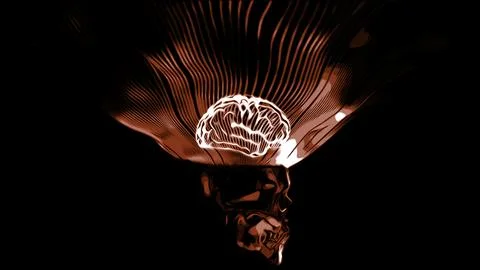 3D Animation of human brain surrounded by light beams. Design. Brain model with 库存插图