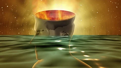 3D Animation of a human head drowning in the ocean with the effect of a fire bur Stock Footage 204165210