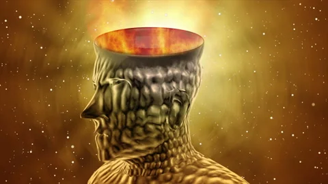 3D Animation of Human head with fire blazing above the head Stock Footage 204166855