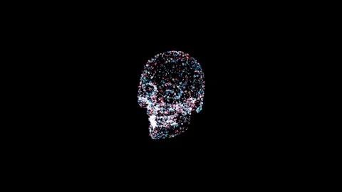 3D animation of a human skull with multi-colored particles and rotating Stock Footage 282025171