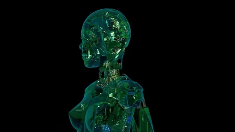 3d animation of humanoid robot skeleton rotating on black background. Stock Footage 321460324