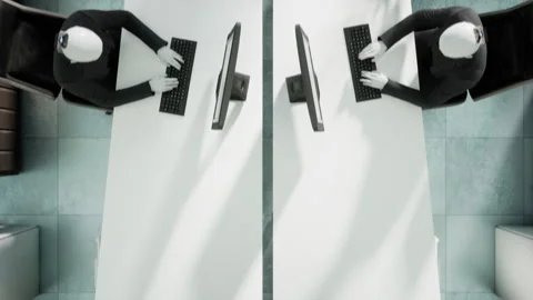 3d animation of humanoid robots working in modern office, future concept Stock Footage 256602358