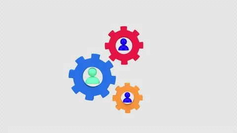 3d animation interconnected gears with user icons inside, symbolizing teamw.. Stock Footage 308244676