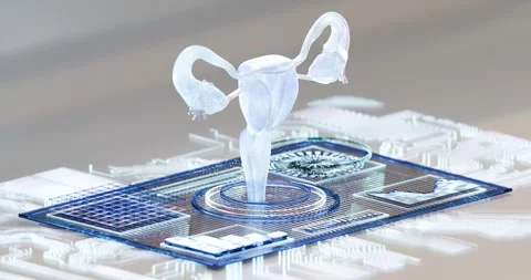 3D animation of internal biological female organs turning on a digital table Stock Footage 314049341