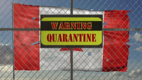 3d animation of iron gate with message "warning quarantine". Ragged Canadian fla Stock Footage 127263670