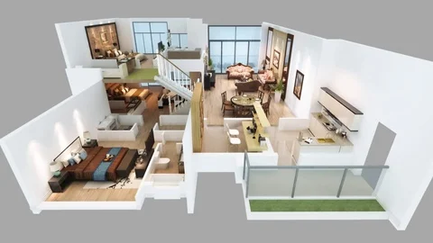 3d animation of isometric &amp; deluxe home floor plan Video stock 73536616