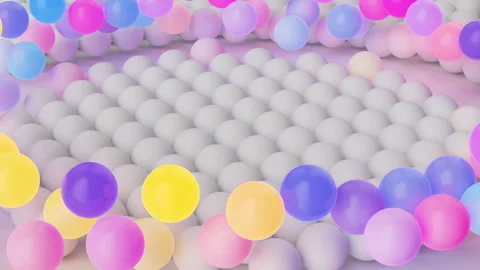 3d animation of jumping white balls turning into multicolored balloons Stock Footage 286846682