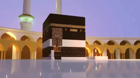 3D Animation of the Kaaba in Mecca at Sunset Video stock 334137262
