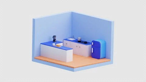 3D Animation of Kitchen Room Stock Footage 305660871