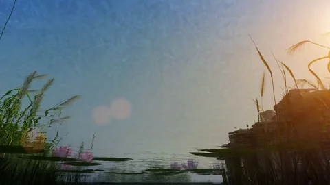 3d animation of lake shore when camera moves from underwater to above water Video stock 73536411