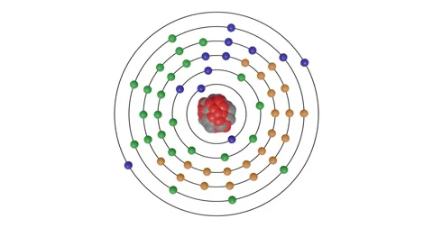3D animation of Lanthanum ( La , Z=57 ) atom showing shell, subshells, electron Video stock 346010519