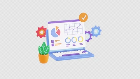 3d animation of laptop and graphics. Diagram and charts. web development Stock Footage 250180249