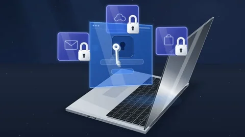 3D Animation of Laptop Cyber Security Unlocking Holographic Password Interf.. Stock Footage 348763510