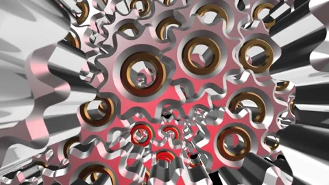3D animation of large gears rotating from above.  Stock Footage 267321137