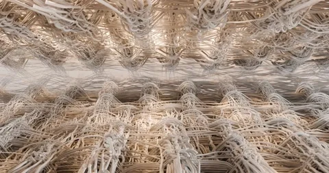 3d animation large-scale weaving of natural threads and fibers with a centra Stock Footage 337942660