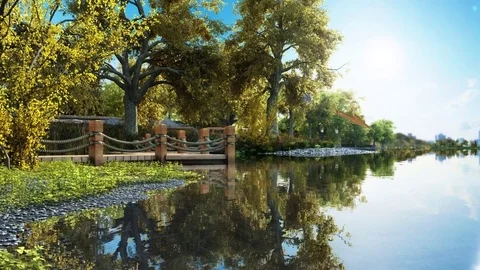 3d animation of a leaf falling down to water Video stock 73536387