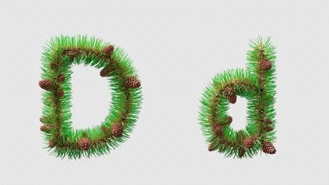 3D animation of letter D styled with pine needles and cones, alpha channel. Stock Footage 317497835