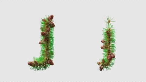 3D animation of letter J made from pine needles and cones, alpha channel. Stock Footage 317499340