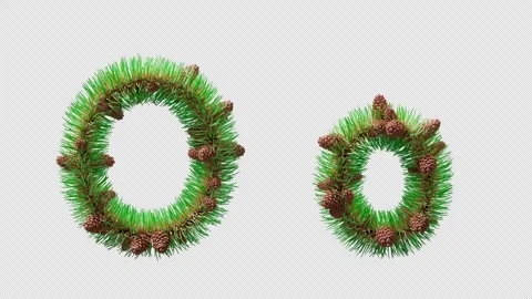 3D animation of letter O styled with pine needles and cones. Alpha Channel. Stock Footage 318348341