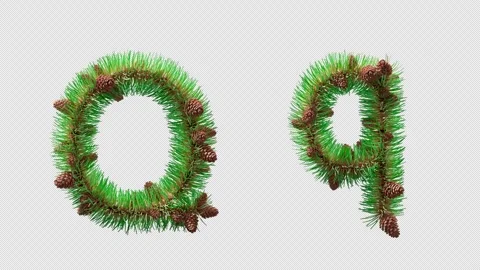 3D animation of letter Q created with pine needles and cones. Alpha Channel. Stock Footage 318349558