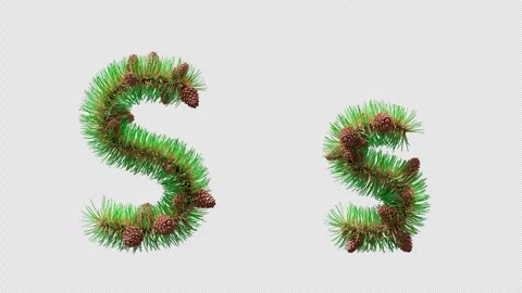 3D animation of letter S styled with pine needles and cones. Alpha Channel. Stock Footage 318350111
