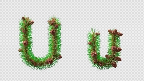 3D animation of letter U built from pine needles and cones. Alpha Channel. Video stock 318350848
