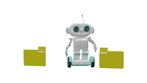 3D Animation Little Robot Carries Documents with Alpha Channel Stock Footage 107913266
