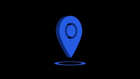 3D animation of location pin spinning on black background. Stockbeeldmateriaal 341272582