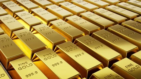 3D animation of looping gold bar stacks Stock Footage 160457026