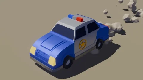 3d Animation of Low Poly Police Car Patrolling with Dust Effect Stock Footage 328068985