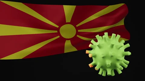 3D animation of Macedonia flag waving in the disappearance of the covid virus Stock Footage 176423575