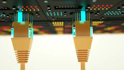 3D Animation Macro Shot, Plugs in Internet Connector into LAN Router  Video stock 165315374