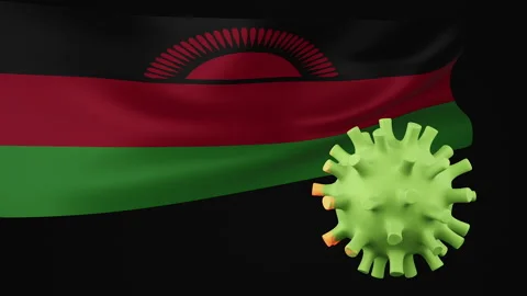 3D animation of Malawi flag waving in the disappearance of the covid virus Stock Footage 179079940