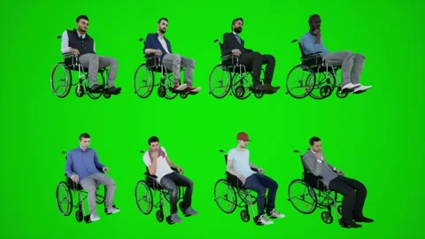3D animation of a man carefully moving a wheelchair in the streets of Europe Video stock 251422477