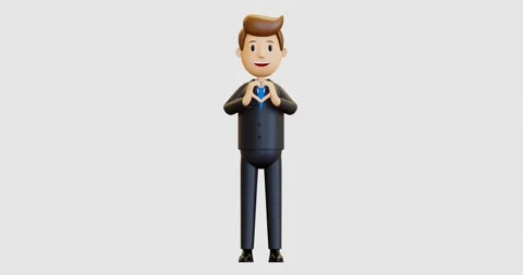 3D animation man. Cute office worker showing heart with hands. Stock Footage 276175698