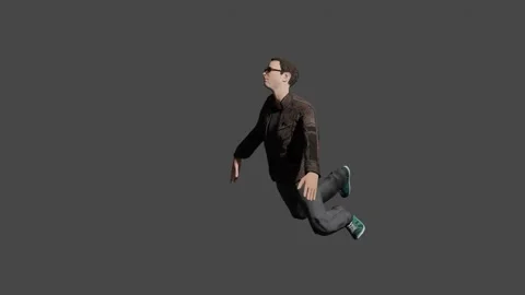 3D animation of a man on a gray background, falling after a shot and dying r Stock Footage 161651145