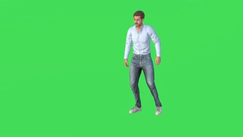 3d Animation of a man standing and sitting on a green screen taking a pose and m Video stock 239685754