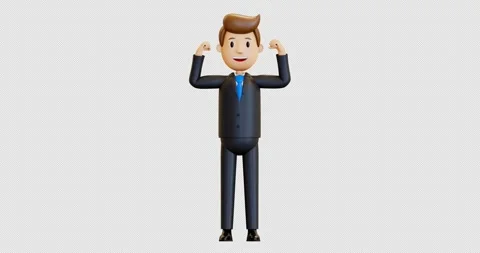 3D animation man. A strong office worker shows off his muscles. Stock Footage 276123482