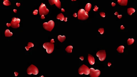 3D Animation of many falling hearts on a black background, the concept of Stock Footage 228821146