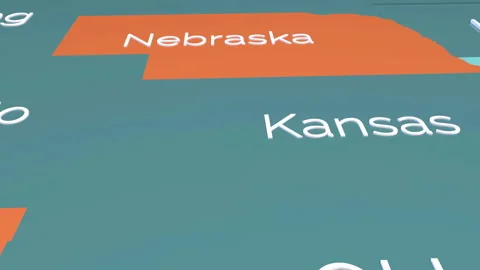 3d animation map showing the state of Nebraska Stock Footage 146269246