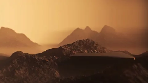 3D animation of a Martian landscape with a stone rectangular podium. Stock Footage 235437702