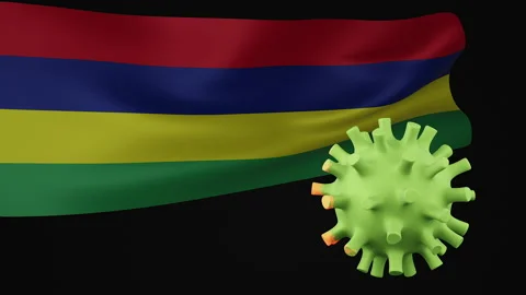 3D animation of Mauritius flag the disappearance of the covid virus Stock Footage 172461056