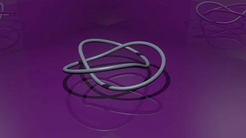3d animation of metallic knot, silver object on deep purple background with Stock Footage 126185600