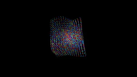 3D animation metamorphose of amorphous cube shape from colourful dots Stock Footage 245299536