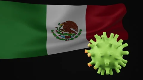 3D animation of Mexico flag waving in the disappearance of the covid virus Stock Footage 176423660