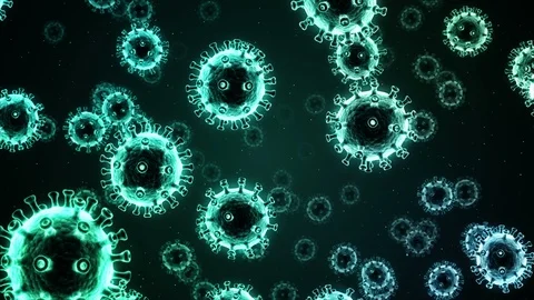 3D animation of microscopic floating corona virus covid-19 cell background loop Stock Footage 127677168