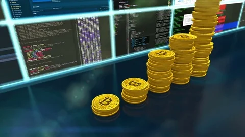 3D animation of mining bitcoins with moving camera Stock Footage 83067886