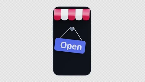 3d animation of mobile store open sign Stock Footage 317596383
