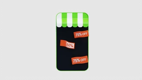 3D animation of Mobile storefront with big discount sale tags Stock Footage 332029839