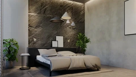 3D Animation modern bedroom, interior design contemporary with natural tone Video stock 295012284